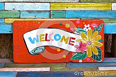 Welcome wood sign