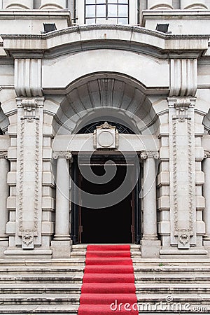 Western Style Government Building Gate With Red Ca