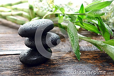 Wet Black Polished Massage Stones Balanced in Spa