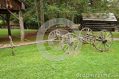 The wheelbase for an old wagon from pioneer days