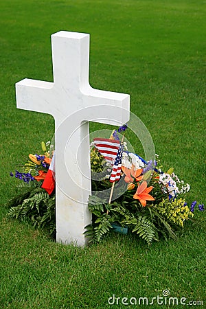 White American cross and flowers