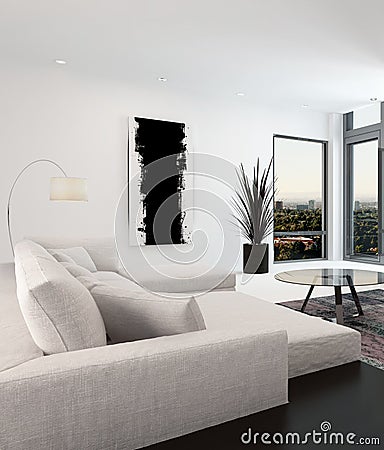 White and black living room interior