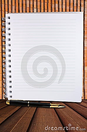 White blank page with row and classic pen