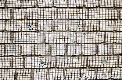 White brick wall metal wire net attached renovate