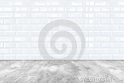 White Ceramic brick tile wall and cement floor