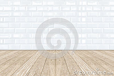White Ceramic brick tile wall and wooden floor