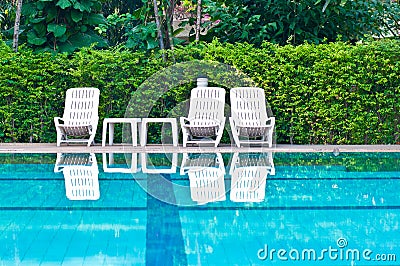 White chairs beside the swimming pool