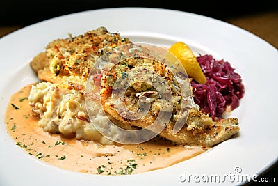 White Fish Covered with Crab Meat, Mashed Potatoes