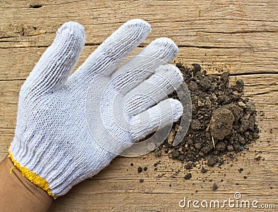 White garden gloves a with soil