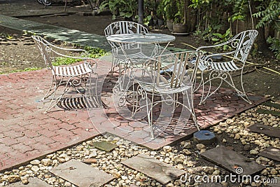 White iron chair in the garden