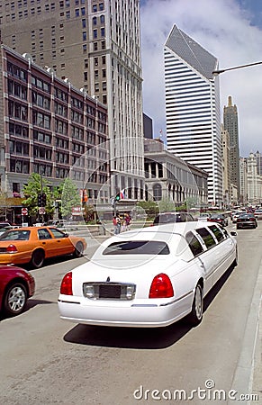 White Limo, Michigan Avenue, Chicago, USA.