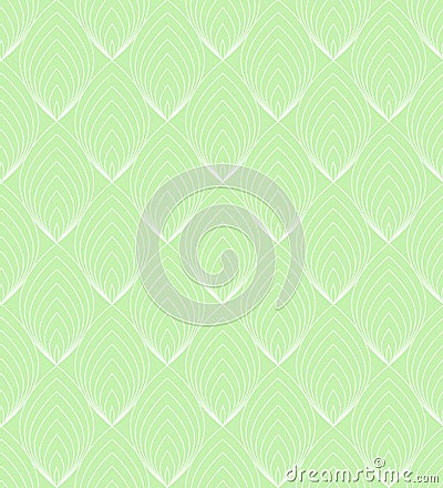 White Line leaves seamless pattern on green