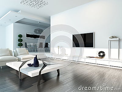 White living room interior with modern furniture