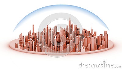 White model mockup of a city with a glass dome
