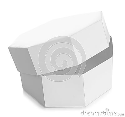 White octagon shaped box isolated on white background.