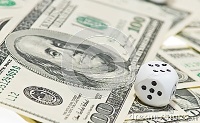 White Pair of dice on money