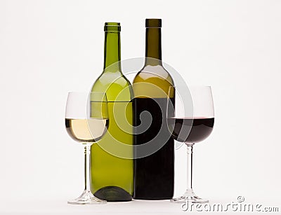 White and red wine in glasses isolated on white
