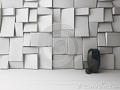 White room interior with ornamental patterns