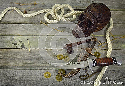 White rope frame with skull and knives