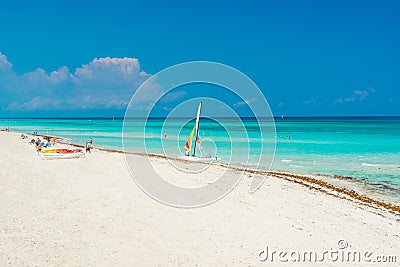 White sand and turquoise blue sea at Varadero beach in Cuba