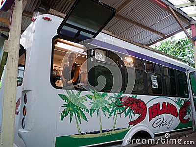 White sea food truck in Maui Hawaii