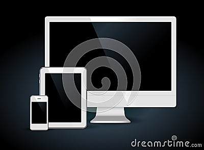 White set mobile phone, tablet pc and computer