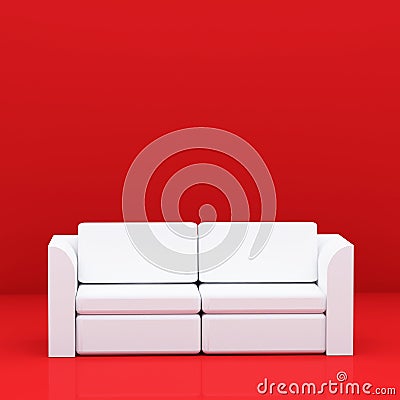 White sofa on red