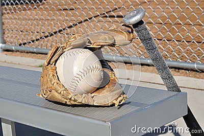 White Softball, Bat, and Glove