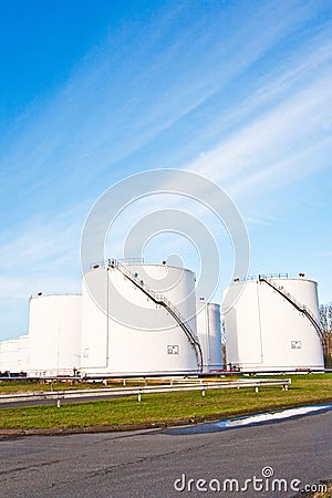 White tanks for petrol and oil in tank farm