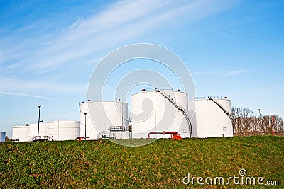 White tanks for petrol and oil in tank farm