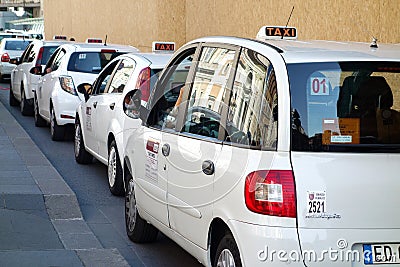 White Taxi Taxis Queue Line Rome Italy