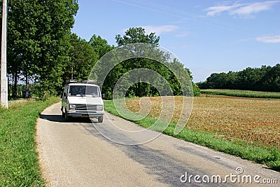 White Van on french country road