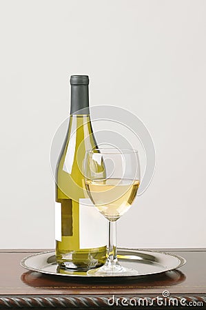 White Wine Bottle Blank Label and Glass