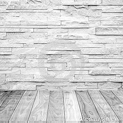 White Wood floor with marble stone wall