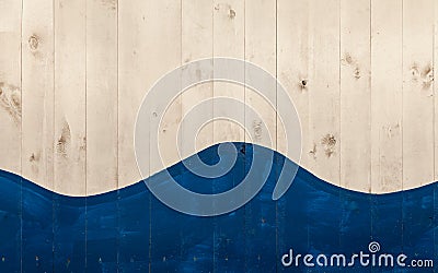 White wooden boards painted with blue and form a wave shape