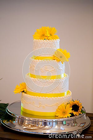 White and Yellow Wedding Reception Cake