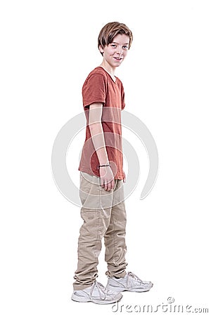 Whole body portrait of a smiling male teenager