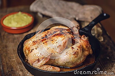 Whole Roast Chicken in Skillet