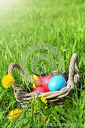 Wicker basket with Easter eggs