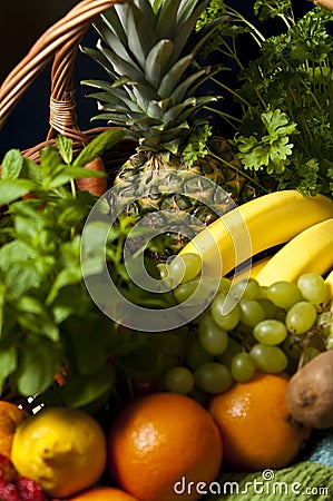 Wicker basket with fruit and vegetables