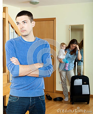 Wife with daugther leaving from home