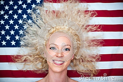 Wild hair woman on American flag
