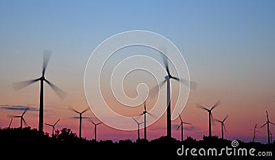 Wind turbine at sunset