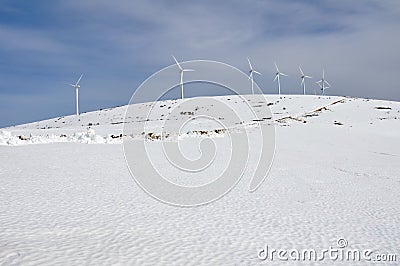 Wind turbines farm in winter (Basque Country)