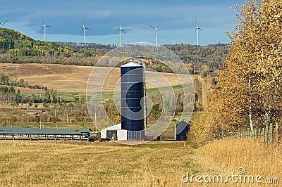 Wind turbines on a ridge in fall