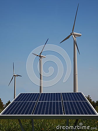 Wind turbines and solar panels