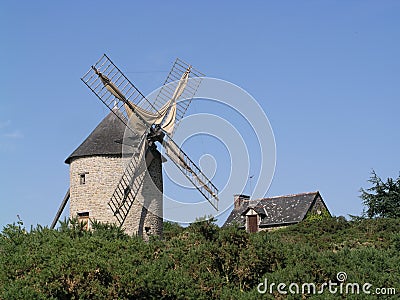 windmill and the house of the miller at Mont Dol near Dol de 