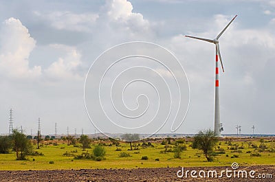 Windmills at desert in Rajasthan, India