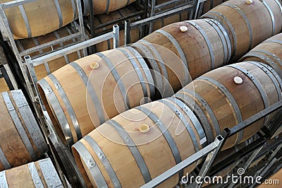 Wine aging in barrels