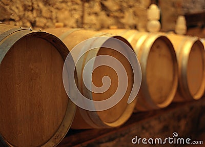 Wine barrels in wood